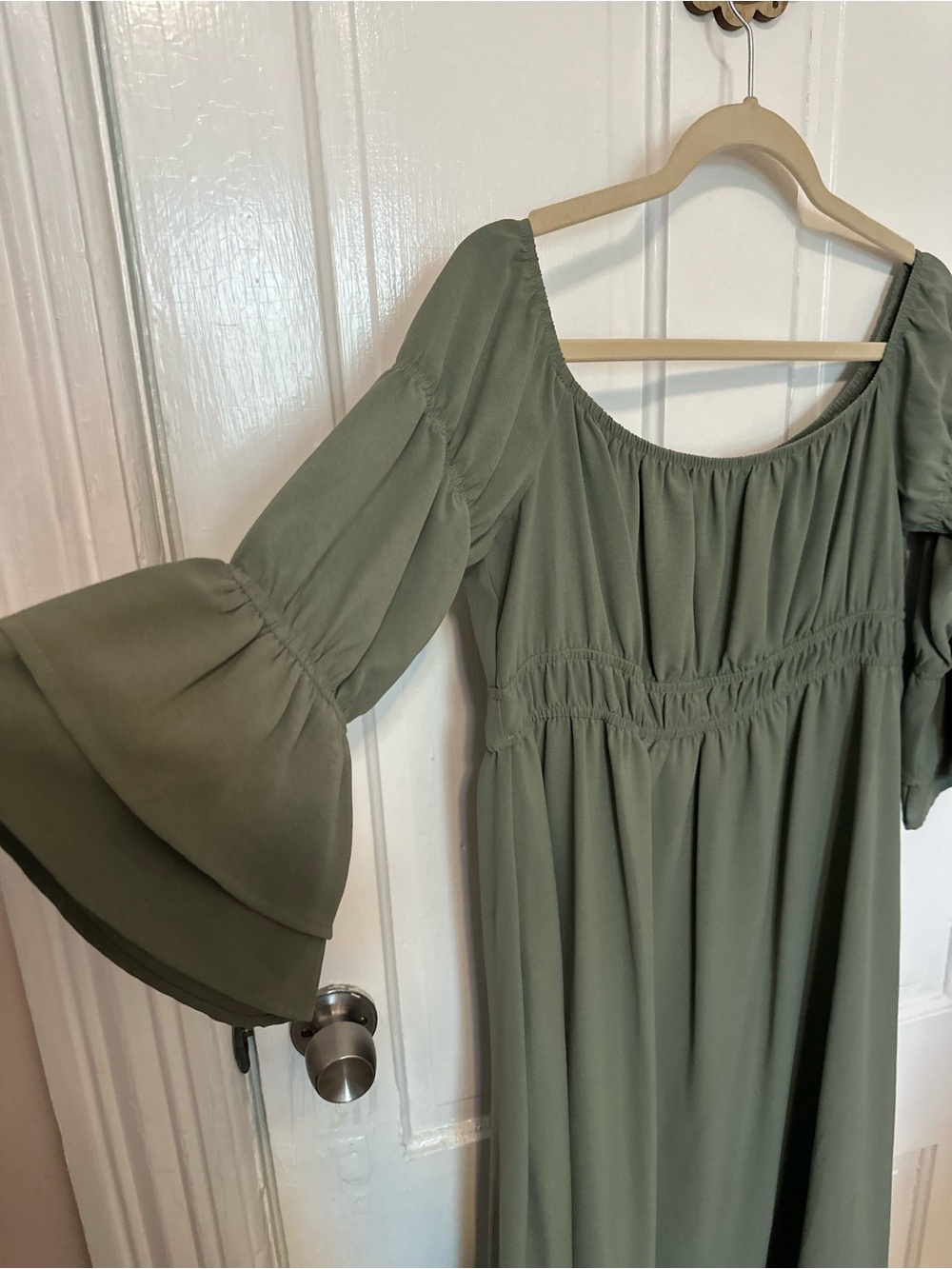 Sage Green Bell-Sleeve Women's Maxi Dress